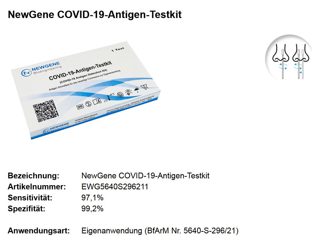 NewGene COVID-19-Antigen-Testkit laie CE1434, AT1210/21